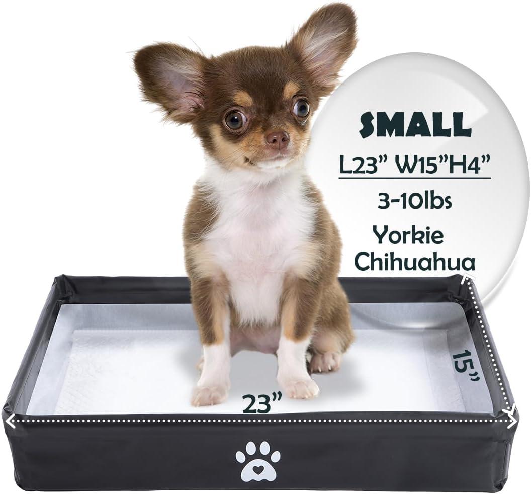 MEEXPAWS Dog Pee Pad Holder Tray Foldable, Puppy Pad Holder Liner Base High Side, Dog Litter Box Indoor for Small Dog 23 x15 in, Training Pad Holder Leak-Proof, Potty Pad Holder for Dogs Easy Clean