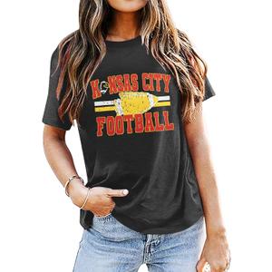Football Shirt for Women Game Day T-Shirt Sunday Funday Shirt Funny Football Season Short Sleeve Tops (Black, XL)