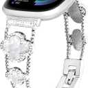 for Metal Bands, Compatible with Fitbit Versa 4/Versa 3/Fitbit Sense 2/Sense Band Smart Watch, Diamond Four Leaf Clover Stainless Watch Strap for Women (Silvery/White)