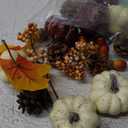 VEKDA 24Pcs Fake Pumpkin Decor Thanksgiving Table Decorations with mini Pumpkins, Acorns, Pine Cones, Berries, Maple Leaves Fall Decorations for Home Orange (Style-1)