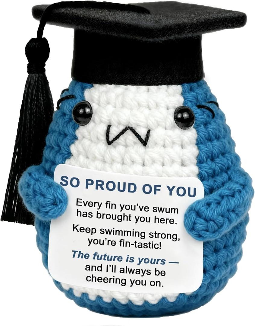 2 x 2026 Graduation Gifts for Daughter Son, Cute Crochet Shark with Graduation Cap, College High School Graduate Gift, Proud of You Gift Small Desk Decor
