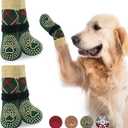 BEAUTYZOO Non Slip Dog Socks to Prevent Licking Paws -Dog Boots & Paw Protectors with Grippers on Hardwood Floors, Dogs Shoes for Hot/Cold Pavement Small Medium Large Senior Dogs Booties (L(2.6"-3" W | Pack of 4), Plaid Green)
