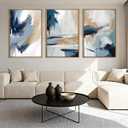 Large Blue Abstract Wall Art Framed Modern Artwork Neutral Wall Decor for Living Room Bedroom Office 16x24 Inch Set of 3