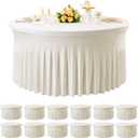 12 Pack Ivory Spandex Round Tablecloths for 60 inch Table, Wrinkle Free Stretchy 120inch Fitted 5FT Round Table Cloths Cover with Skirt for Wedding Party Dining Banquet