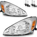 Headlights Assembly for 2004 2005 Toyota Sienna CE, LE, XLE, XLE Limited (Halogen Model Only) Headlamp Replacement Chrome Housing Amber Reflector Driver & Passenger Side (Chrome | With High & Low Beam Bulbs)