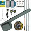 SF Fly Fishing Rod Combo Starter Kit Semi Gloss Green Jade Finish 24T Carbon Fiber Trout Travel Fly Rod with Reel,Fly Rod case,Fly Box , Flies,Tapered Leader,Knot Tying Tools (9', 8wt, 4sec, M.F)