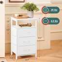 Yoobure Night Stand with Charging Station, 16 Colors LED Nightstand with USB Ports and Outlets, End Table with 3 Fabric Drawers and Storage Shelf, Bedside Tables Small Dresser for Small Space White