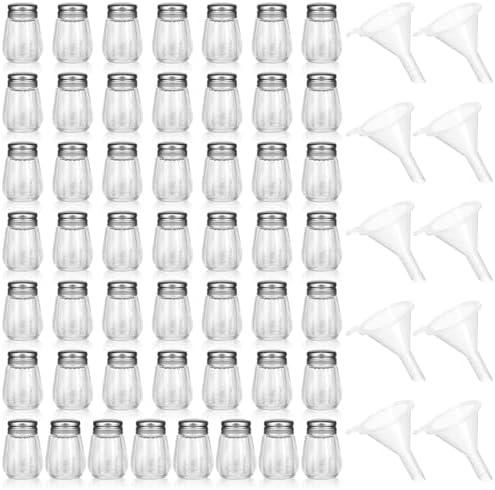 Potchen 50 Pcs Cube Shape Mini Salt and Pepper Shakers Bulk 0.5 oz Small Cube Glass Spice Shaker with Plastic Mini Funnels for Wedding Kitchen Restaurant Travel Camp Party (Silver)