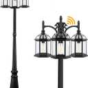 Dusk to Dawn Outdoor Lamp Post Light with 3 LED Bulbs, Triple Head Aluminum Street Light Post for Outside with Sensor, Waterproof Birdcage Pole Lighting Fixture for Backyard Garden Patio Driveway