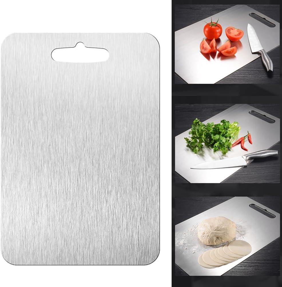 Titanium Cutting Boards Stainless Steel Double-Sided Chopping Board for Meat Vegetable Fruit Non-Slip Design Home Kitchen Cooking 14x10in