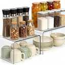Clear Cabinet Organizer, Shelf Organizer Set of 2 for Kitchen Pantry Organizers and Storage, Display Cabinet Shelf Room Decor Countertop Desk Shelves, Patented Spice Organization for Cabinet
