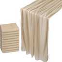 WELTRXE 10 Pack Champagne Chiffon Table Runner 30x120 Inches Romantic Sheer Wedding Table Runner Glitter Brown Tulle Fabric Party Table Decorations for Wedding, Birthday Party, Bridal & Baby Shower