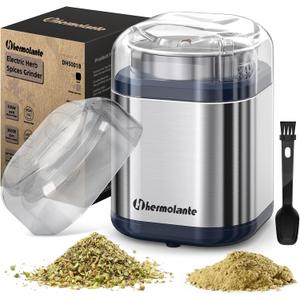 Herb Grinder Spice Grinder, 200 w Herb Grinder with Stainless Steel Blade and Cleaning Brush, Compact Size Electric Grinder for Herbs and Spices -5.11in(Stainless Steel)
