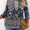 LOMON Plus Size Women Blouses 3/4 Length Sleeve Tops Crewneck Pleated Casual Tees Shirts 1X-5X (XXXL)