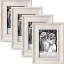 Yaetm 4x6 Picture Frame Set of 4, 1.4” Wide Molding & Rustic White Photo Frames with HD Tempered Glass, Display on Table Top & Wall Mounting (4 pack, White)