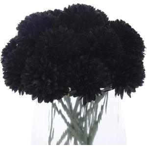 Kimura's Cabin 20Pcs Black Fake Ball Flowers Artificial Silk Chrysanthemums Faux Mums Flower Bouquets for Halloween Home Festive Party Decor Kitchen Table Centerpiece(Black)