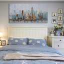 Enartly Abstract Cityscape Canvas Wall Art New York City Painting Modern Skyline Colorful NYC Grey Blue Picture, Large Size Framed for Bedroom Living Room Bathroom Home Office Wall Decor 40"x20"