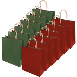 Livder 24 Pieces Christmas Red Green Paper Bags (10.6 x 8.66 x 4.3 Inches)