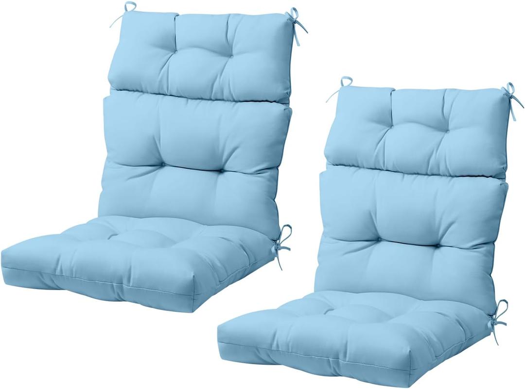COOS BAY Outdoor/Indoor High Back Chair Cushions 46x22 Inch, Tufted Patio Seat Back Cushions, Replacement Seat Pads, 2 Count, Light Blue (Set of 2)