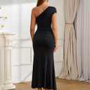 Summer One Shoulder Wedding Guest Dresses for Women Elegant Long Formal Bodycon Ruched Bridesmaid Midi Dress 2026 (Black, L)