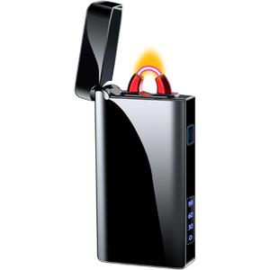 Electric Lighter USB Type-C Rechargeable Plasma Arc Lighter, High Power Flame Torch Lighter Windproof with LED Battery Indication Candle, Incense, Camping Gifts (Ice Black, 220mAh)