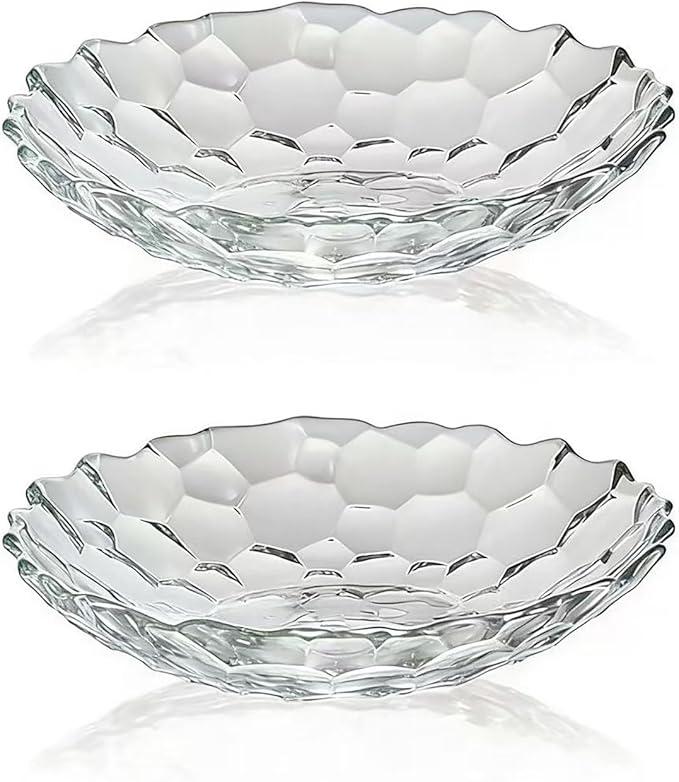 2 Pack Glass Fruit Bowl, Fruit Basket Holder, Crystal Fruit Bowl, Dessert Plate,Decorative Pedestal Bowl,for Table Décor for Home,Office, Wedding Decor, Fruit, Snack, Dessert (Large+Small,Clear)