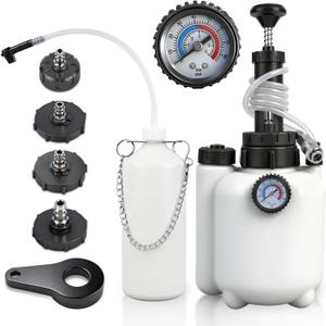 3L Brake Bleeding Kit with Pressure Gauge, Efficient Manual Vacuum Pump System for Brake and Clutch Fluid Change, Complete Set with Adapters (White Tank)