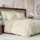 Duvet Cover Full Size Set - Extra Soft Full Size Duvet Cover 80 x 90 with 2 Pillow Shams - Hotel Luxury Easy Care and Fade Free w/ Zipper Closures & Ties - Comfy Breathable Bedding Set (Beige Stripes)