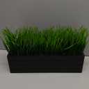 MyGift 14 Inch Artificial Green Grass Plant in Vintage Black Wood Planter Window Box, Faux Greenery in Decorative Rectangular Crate Style Wooden Container