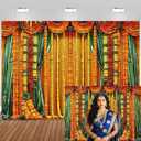 10x8ft India Pooja Happy Diwali Photography Backdrop Puja Ganpati Pooja Traditional Mehndi Festival Background Wedding Flower Garland Yellow Green Tulle Curtain Anniversary Backdrops