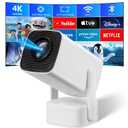 Mini Portable 4K Projector, SEPYMP VideoProjector, Independent 5 Watts Speaker, HD 1080P, 350 ANSI, Android 11, Electric Focus, Pre-installed Netflix, YouTube. (White)
