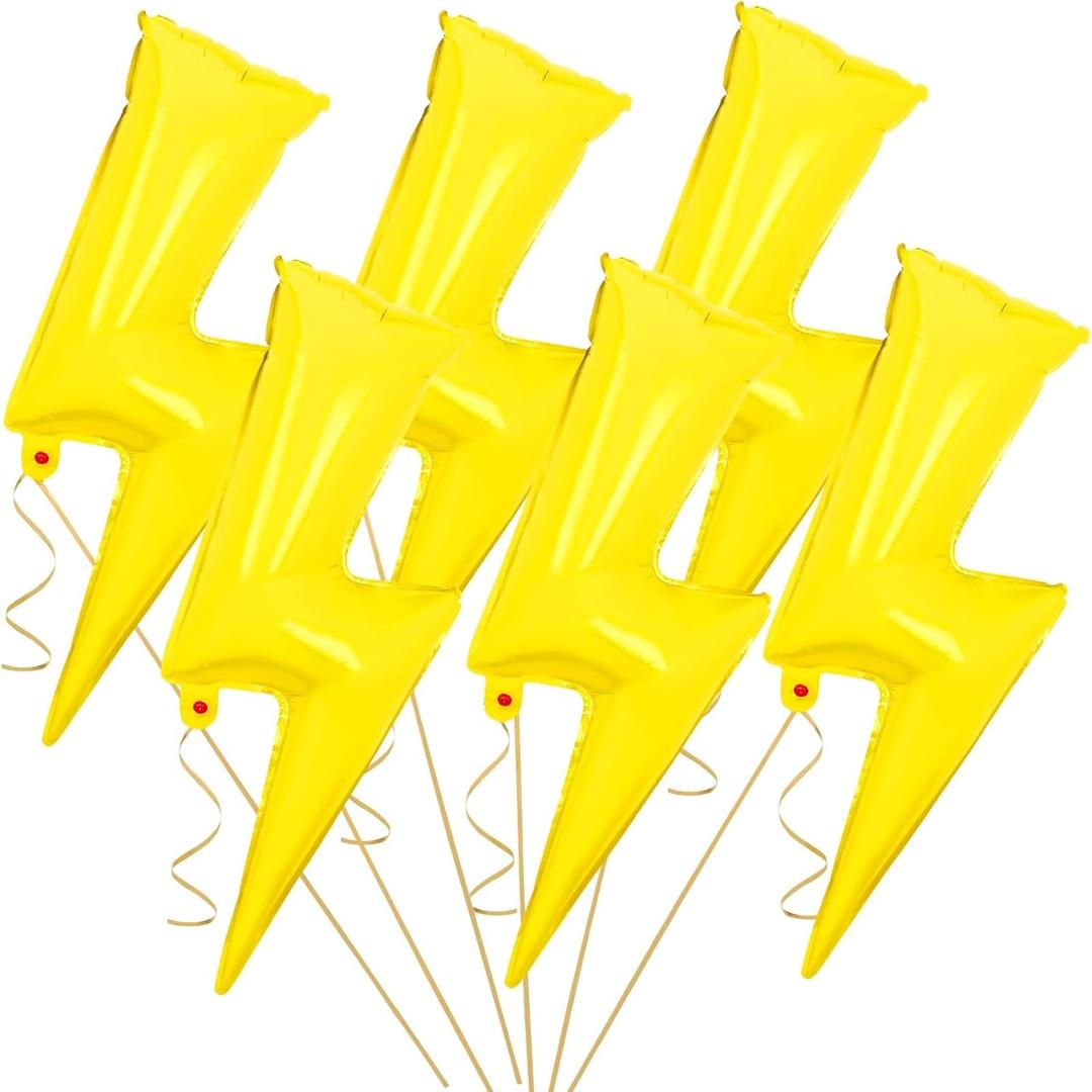 FEBSNOW 10 Pack 36 Inch Yellow Lightning Bolt Foil Party Balloons for Birthday Baby Shower Wedding Party Balloon Arch Decorations
