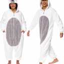 Funziez! Sherpa Bear Adult Onesie - Animal Halloween Costume - Plush Teddy One Piece Cosplay Suit for Adults, Women and Men (Medium, White)