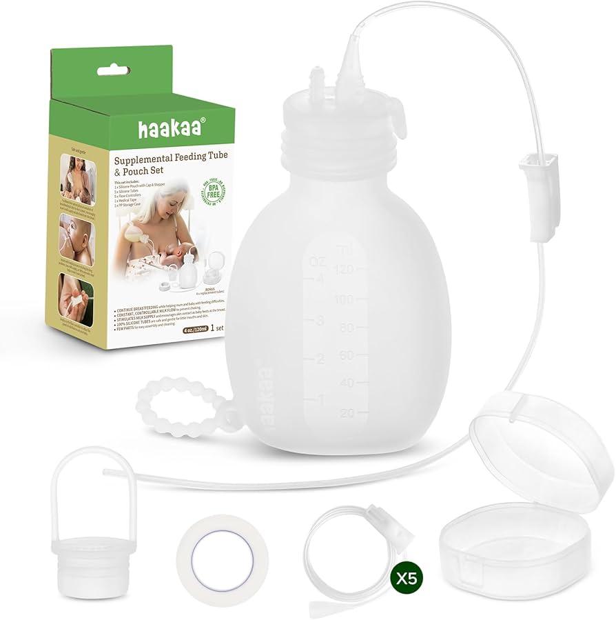 haakaa Supplemental Feeding Tube & Pouch Set, Baby Supplemental Nursing System, SNS Breastfeeding System, Food Grade Silicone