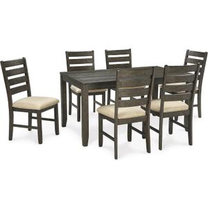 Signature Design by Ashley Rokane 7-Piece Dining Room Table Set with 6 Upholstered Chairs - Brown Wood 20" Rectangular Table & Chair Set for Kitchen Dining Room