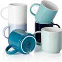 Sweese Stackable Coffee Mugs - 10 Oz Porcelain Cups for Specialty Coffee Drinks, Cappuccino, Cafe Mocha, Latte and tea, Set of 6, Cool Assorted Colors (Multicolor)