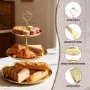 6 Pcs Gold Cake Stands Set, 2 PCS 3 Tier Stainless Steel Cupcake Stands with 2 PCS Rectangular Trays, 3 PCS Serving Tongs, Gold Dessert Stand Cupcake Tower for Weddings, Birthday Party