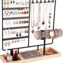 Ciormis 5 Tier Jewelry Holder Organizer, 72 Holes Earring Tree Holder Organizer 12 Hooks Necklace Rack Display Holder with Ring Storage Tray Bracelet Display Holder for Preppy Girl Friend Gift(Black)
