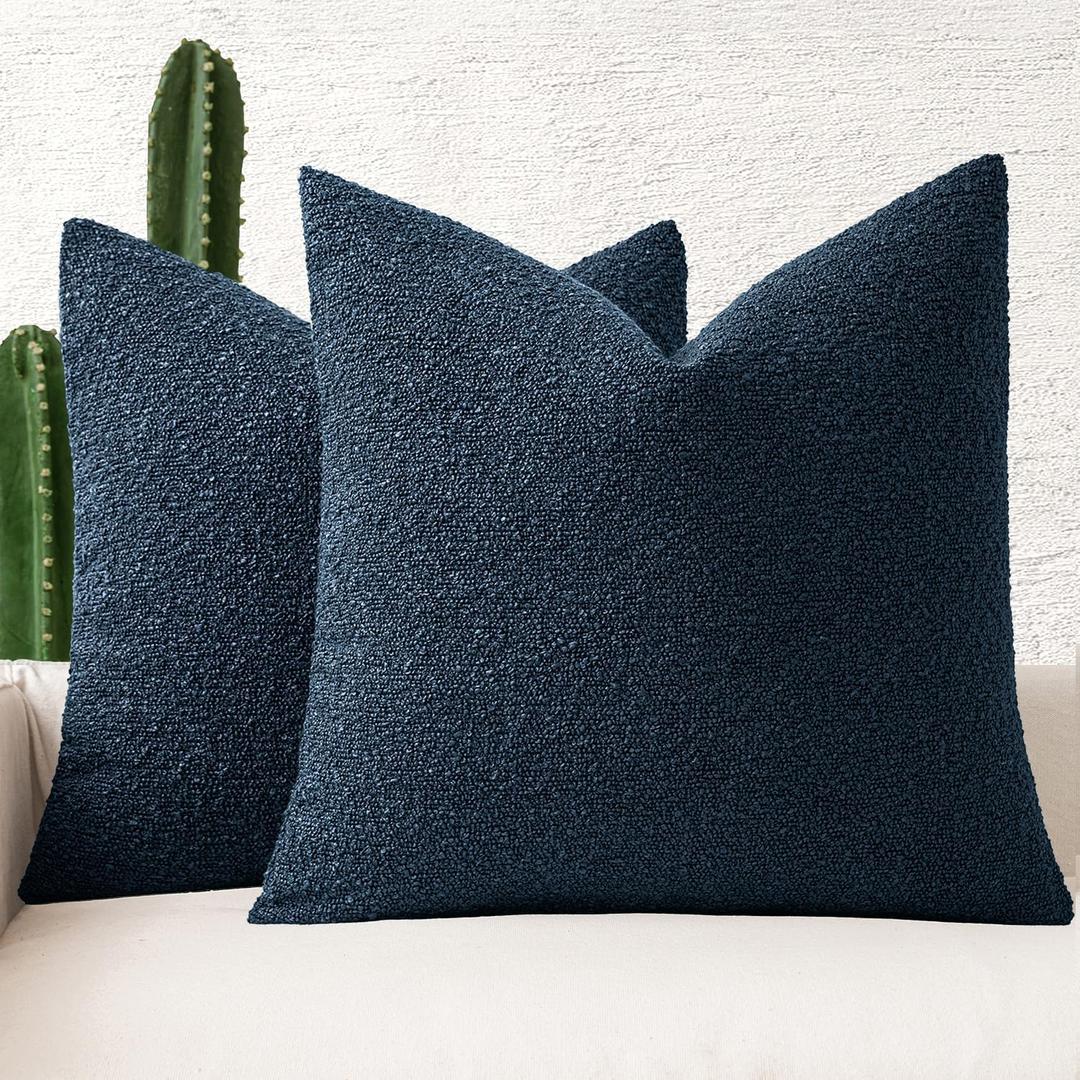 MIULEE 18x18 Inch Decorative Pillow Covers for Couch Bed Set of 2 Textured Boucle Neutral Throw Pillows Navy Blue Accent Solid Cushion Pillowcase Cozy Soft Chair Sofa Livingroom Home Decor 