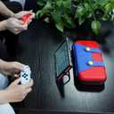 rhyeeing Switch 2 Case Accessories 2025, Protective Hard Shell Cute Portable Travel Carrying Cases with 10 Fun Game Holders, Mario Red Blue Black Bag Compatible with NS2 Nintendo OLED Lite