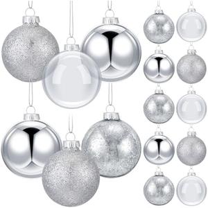 Civaner 16 Pack Silver Mercury Glass Christmas Ball Ornaments, 2.36'' Glitter Glass Christmas Ball Ornaments Glitter Large Balls Tree Decoration for Xmas Tree Decor Shiny Decorative Hanging Ornament