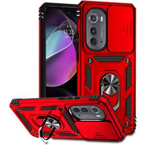 Case for Moto Edge 2022/Edge 2022 5G UW/Moto Edge Gen 3 XT2205-1 Case with Slide Camera Cover, Built-in 360 Rotate Ring Kickstand Magnetic Shockproof Cover for Motorola Moto Edge 2022 5G Red