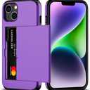 Nvollnoe for iPhone 14 Case with Card Holder Heavy Duty Protective Dual Layer Shockproof Hidden Card Slot Slim Wallet Case for iPhone 14 for Women&Men(Purple)