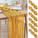 Asee'm 6pcs Cheesecloth Table Runner 120 Inches Long Gold Boho Gauze Cheese Cloth Runner 10FT Rustic Sheer Table Runners for Christmas Wedding Party Baby Shower Spring Easter Decoration