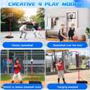 Basketball Hoop for Kids, 4 in 1 Kids Basketball Hoop and T Ball Set with Hanging Baseball Hoop, Toddler Basketball Toys, 2.98-5.8ft Adjustable Basketball Set for Indoor & Outdoor Backyard Sport Game