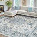 RELEANY Washable Area Rug, 8'x10', Blue/ White/ Gray
