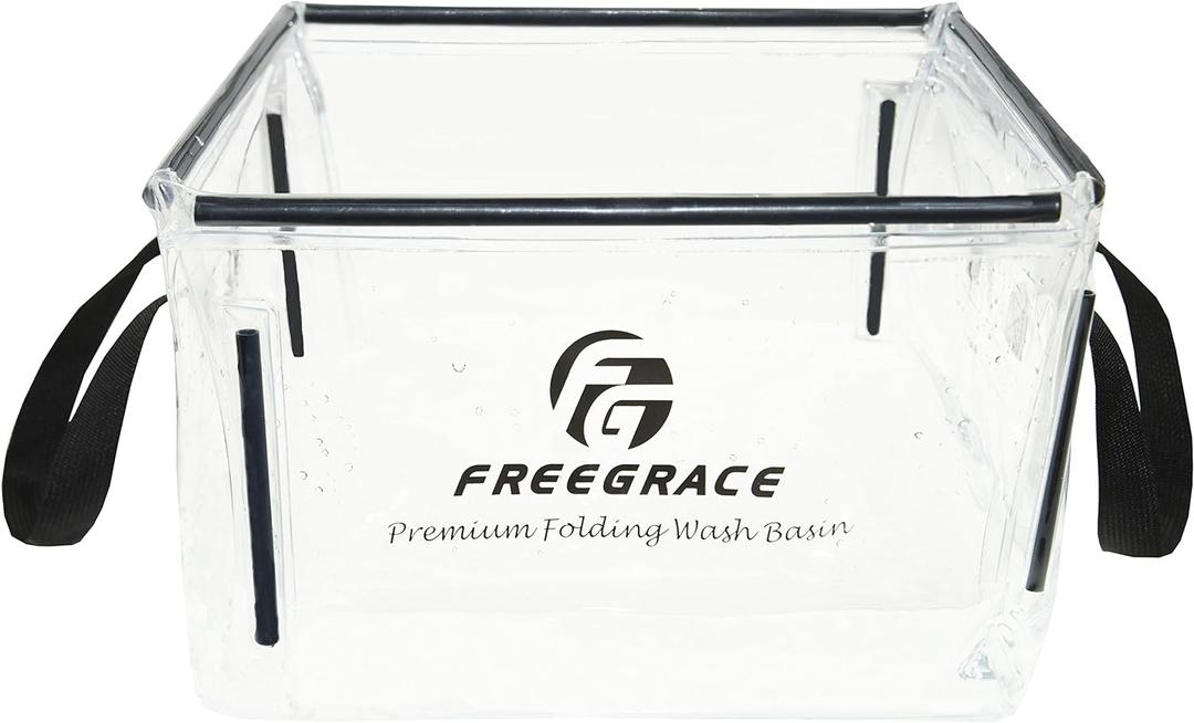 Freegrace Premium Folding Wash Basin - Collapsible Water Sink Container - Lightweight & Durable Transparent Plastic - Wash Dishes Everywhere - Suitable for Camping & Outdoor Activities (18L (Clear)