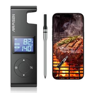 AIRMSEN Wireless Meat Thermometer, 500ft Long Range Cordless Meat Thermometer with Smart LCD Display Standalone Base, High Precision 5.4 Bluetooth with APP & Zirconia Ceramic Handle for BBQ Grill