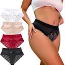 Meshal Lace Thongs Underwear for Women Sexy Breathable Plus Size Double Belt Cheeky Panties 4Pack (Red, XL)