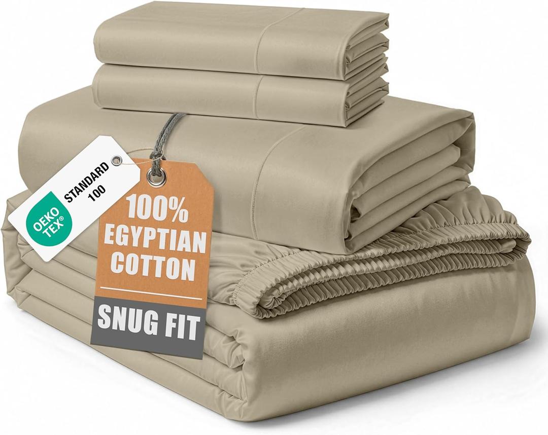 100% Egyptian Cotton King Size Bed Sheets - Naturally Breathable & Durable Winter Comfort, Ultra-Soft Hotel Comfort with 15" Deep Pocket King Sheets, Silky Sateen Weave Luxury You Can Feel - Linen